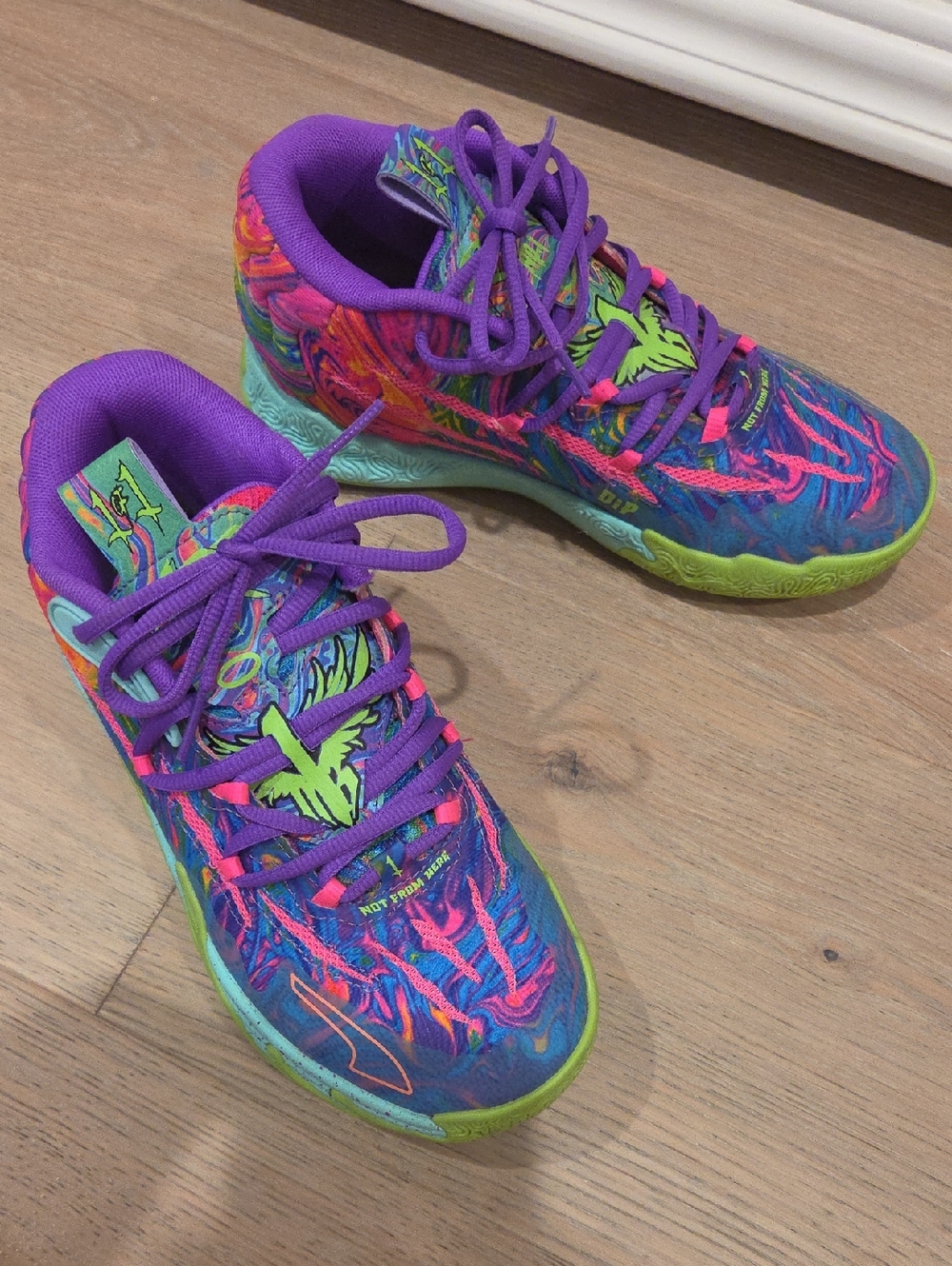 Kids Multicolor Athletic Shoes - Purple & Neon Green